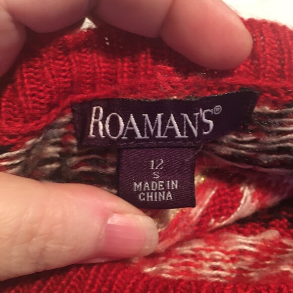 Roamans sweater Womens 12 red fair isle knit flounce glittery Nordic Holiday - Picture 4 of 8